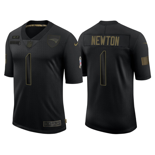 Men's New England Patriots #1 Cam Newton 2020 Black Salute To Service Limited Stitched NFL Jersey